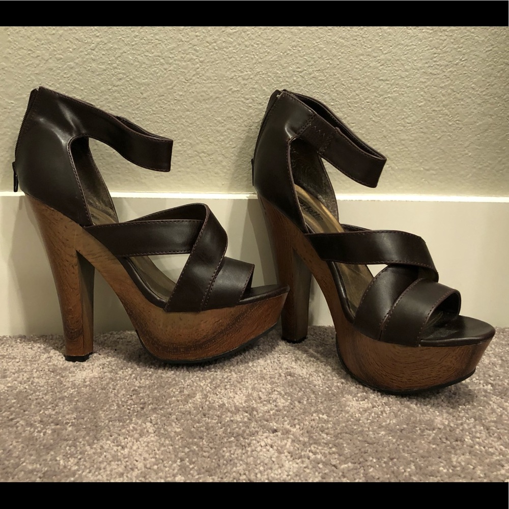 Charlotte Russe brown platform sandals, size 7